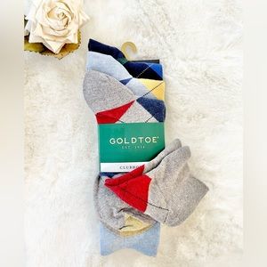 New with tags GOLDTOE CARYLE ARGYLE CREW 3PK . Grey Blue Navy assorted Colors